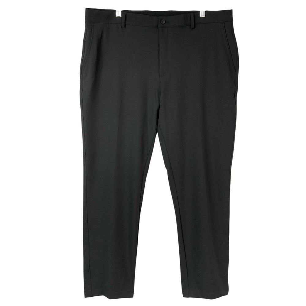 Greg Norman Black Golf Pants 38x29 Button Zip Fly Flat Front Stretch Shark Logo